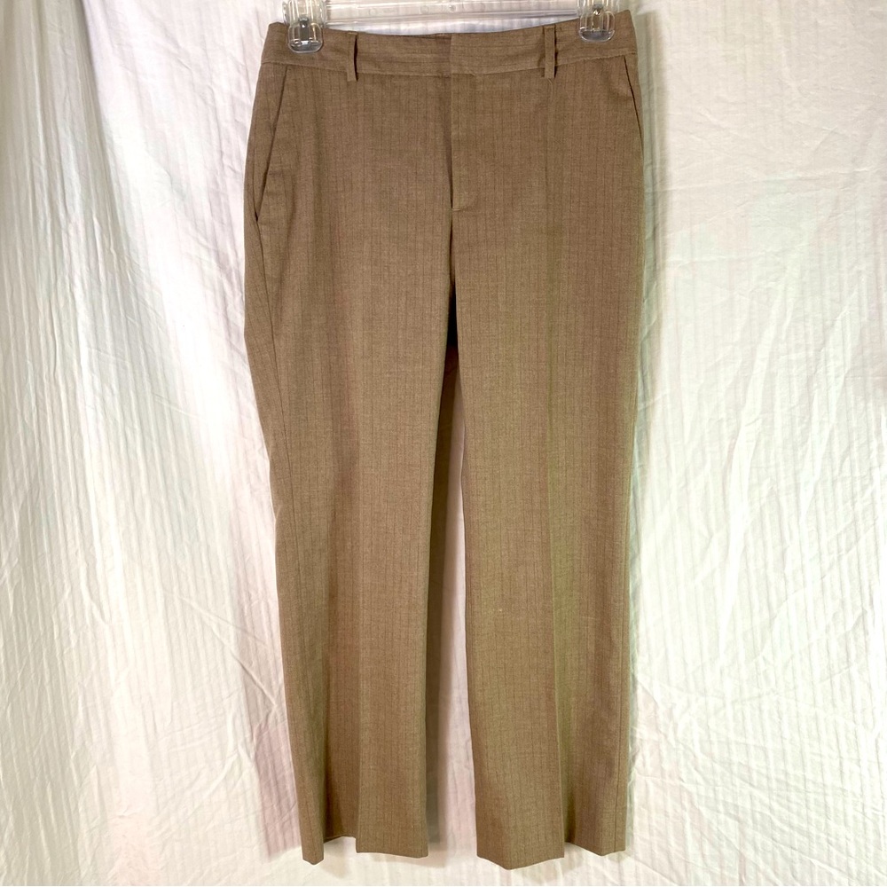 Zara Basic Pants Sz M Tan Pinstripe Trousers Boot Cut Flat Front